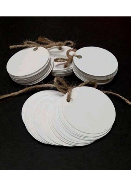 Beyaz Yuvarlak Karton Etiket ,100 Adet (5 Cm)