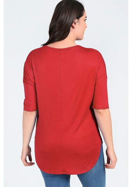 Büyük Beden Flamingo Baskııl Yarım Kol Yan Yırtmaç Bluz fiyatları