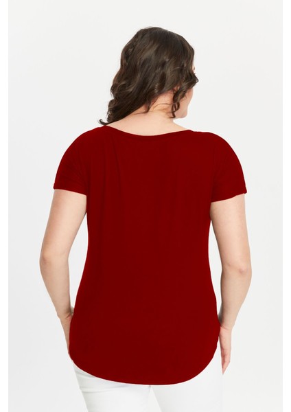 Büyük Beden Flamingo Baskılı Geniş V Yaka Kısa Kol Oval Yırtmaç Bluz fiyatları