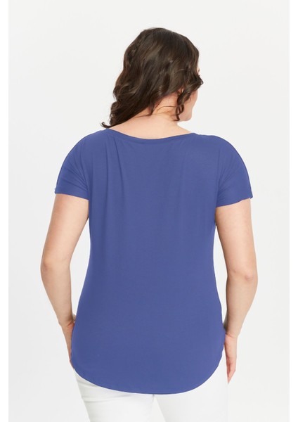 Büyük Beden Geniş V Yaka Kısa Kol Oval Yırtmaç Bluz fiyatları