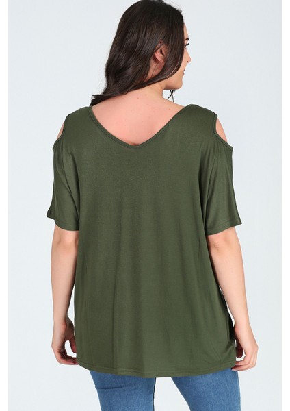 Büyük Beden Bohem Kelebek Baskılı Omuzu V Pencere Kısa Kol Bluz fiyatları