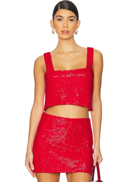 Kadın Kırmızı Payet Crop Top