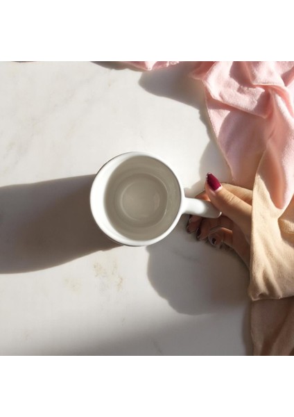 El Yapımı Seramik Kupa Pembe Çiçek Desenli Kupa Bardak 180 ml Mug