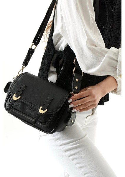 2141 Lüks Kadın Çapraz Askılı Günlük Omuz Çantası - Nkt02141-Sıyah-Taba-Tekebat