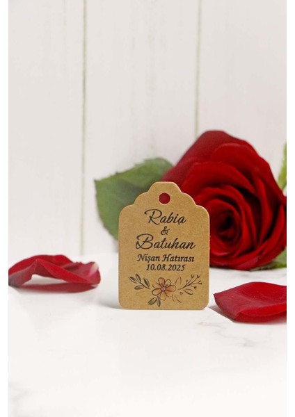 Papatya Çiçek Baskılı Kişiye Özel Etiket / 100 Adet Kraft Etiketi (3 X5 Cm)