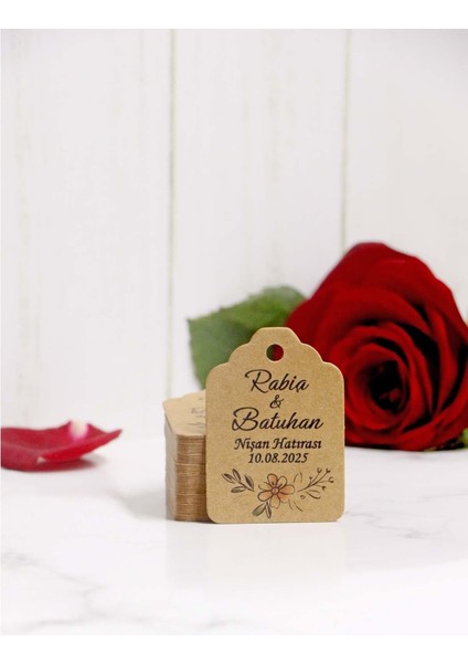 Papatya Çiçek Baskılı Kişiye Özel Etiket / 100 Adet Kraft Etiketi (3 X5 Cm)