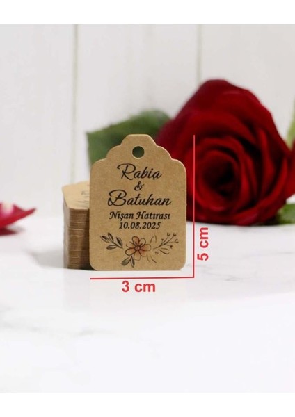 Papatya Çiçek Baskılı Kişiye Özel Etiket / 100 Adet Kraft Etiketi (3 X5 Cm)