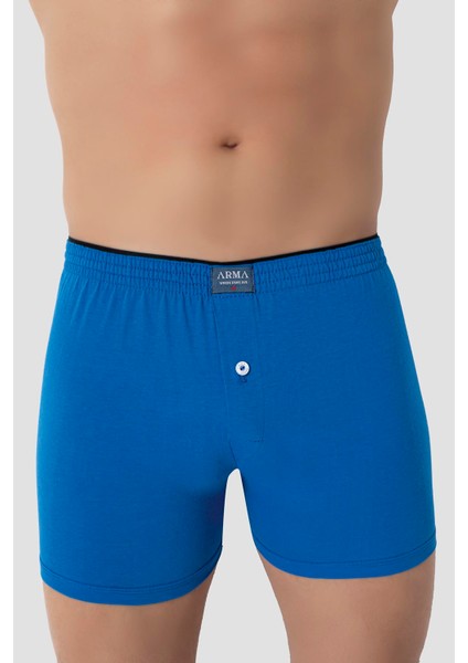 Erkek Mavi Düğmeli Boxer 3'lü Paket %100 Pamuklu Penye