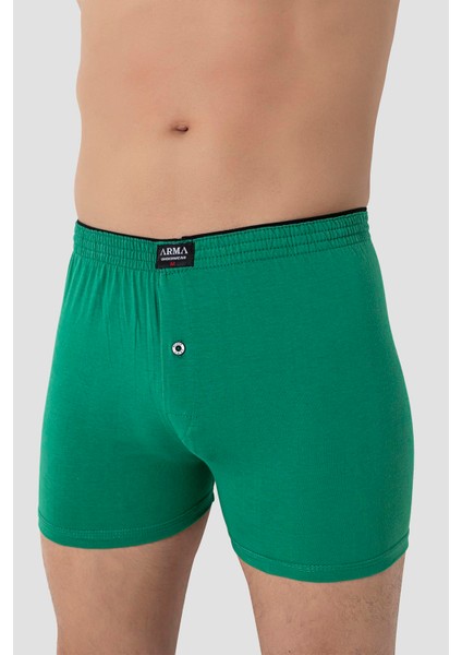Erkek Yeşil Düğmeli Boxer 3'lü Paket %100 Pamuklu Penye