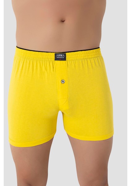 Erkek Sarı Düğmeli Boxer 3'lü Paket %100 Pamuklu Penye