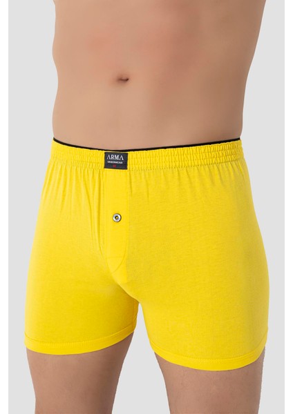 Erkek Sarı Düğmeli Boxer 3'lü Paket %100 Pamuklu Penye