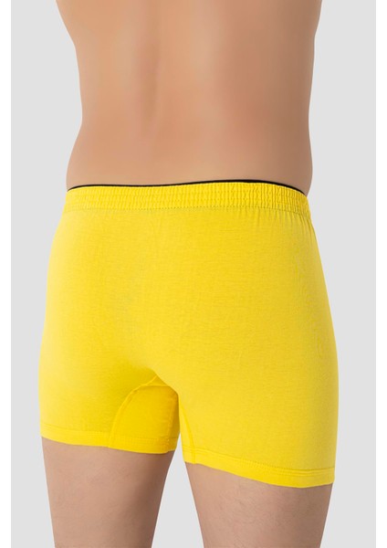 Erkek Sarı Düğmeli Boxer 3'lü Paket %100 Pamuklu Penye