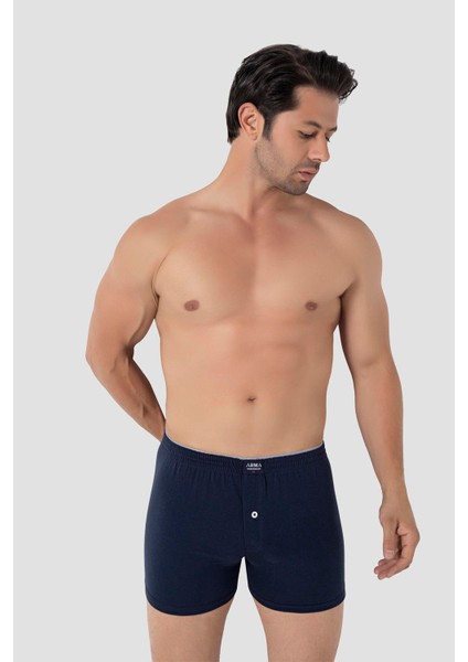 6'lı Paket Lacivert Erkek Penye Havlu Bel Boxer %100 Pamuk