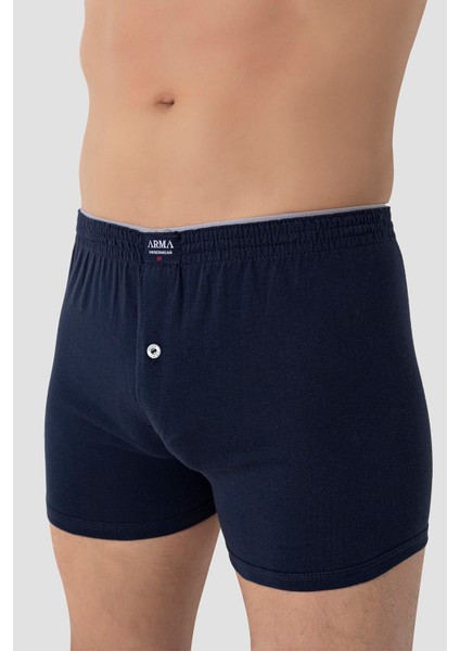 6'lı Paket Lacivert Erkek Penye Havlu Bel Boxer %100 Pamuk