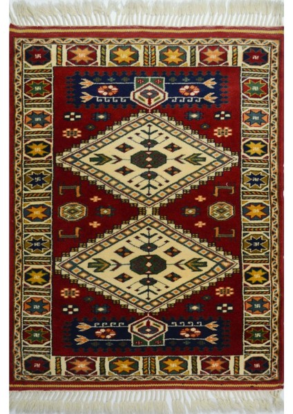Antik Yörük El Dokuma Halısı Krem ve Kırmızı Renk 78X108 cm (0.84 M²)