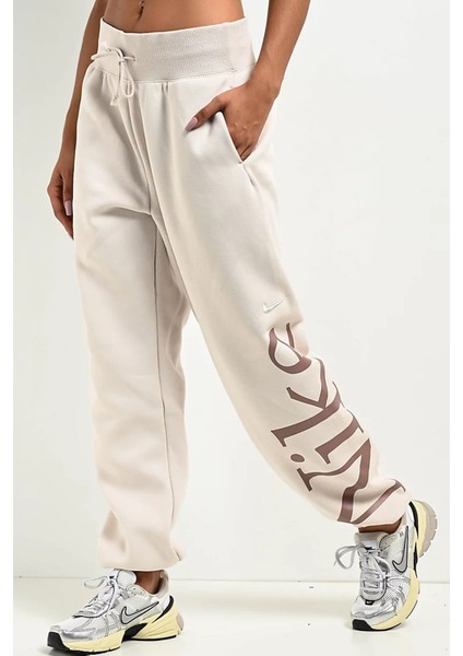 Sportswear Phoenix Fleece High Rise Oversized Şardonlu Büyük Beden Yüksek Bel Kadın Eşofman Altı Açık Krem modelleri