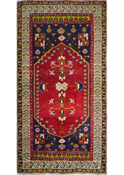 Vintage Konya Karapınar Halısı Kırmızı ve Lacivert Renk 119X237 cm (2.82 M²)