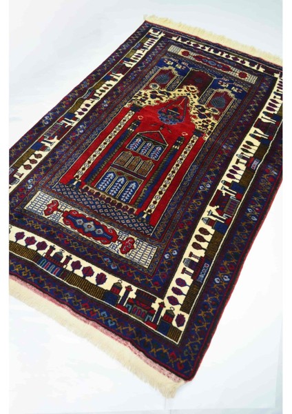 Yahyalı Mihraplı Bordo ve Lacivert Renk El Dokuma Kayseri Halısı 125X207 cm (2.59 M²) modelleri
