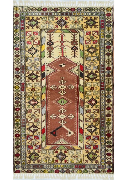 El Dokuma Bozalan Milas Halı Bej ve Kiremit Renk 120X233 cm (2.8 M²)