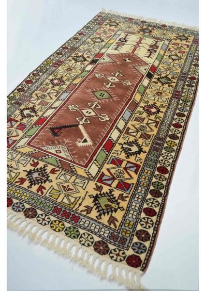 El Dokuma Bozalan Milas Halı Bej ve Kiremit Renk 120X233 cm (2.8 M²) modelleri