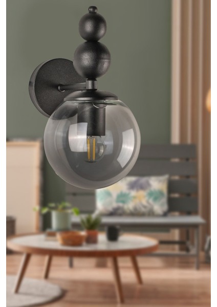 Şık Siyah Füme Cam Aplik, Modern ve Zarif Dekoratif Aydınlatma