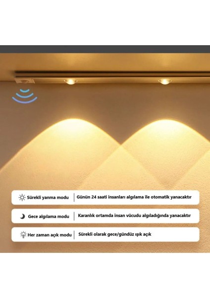 3 Adet 40 cm Harekete Duyarlı Sensörlü USB Şarj Dim Edilebilir Taşınabilir Mutfak Dolap, Gece Lambas