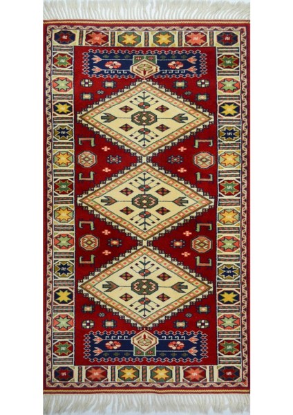 Antik Yörük El Dokuma Halı Krem ve Kırmızı Renk 80X155 cm (1.24 M²)