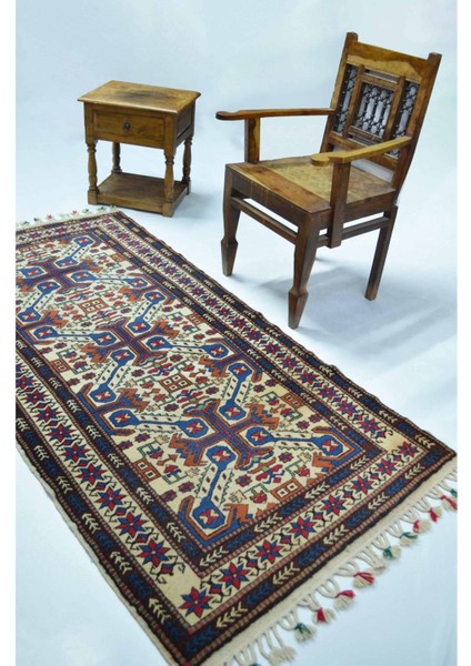 Demirci Yağcıbedir El Dokuma Halı Krem, Mavi ve Kiremit Renk 97X193 cm (1.87 M²) fiyatları