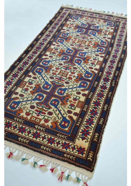 Demirci Yağcıbedir El Dokuma Halı Krem, Mavi ve Kiremit Renk 97X193 cm (1.87 M²) modelleri