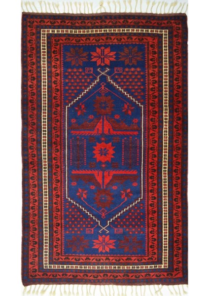 El Dokuma Lacivert Kırmızı Renk Yağcıbedir Halısı 133X194 cm (2.19 M²)