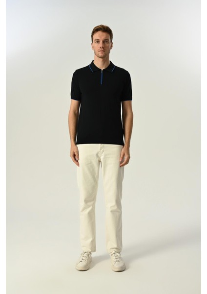 Triko Polo Yaka Çizgi Detay Tshirt %100 Pamuk Lacivert