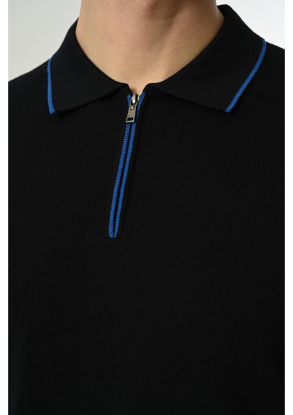 Triko Polo Yaka Çizgi Detay Tshirt %100 Pamuk Lacivert