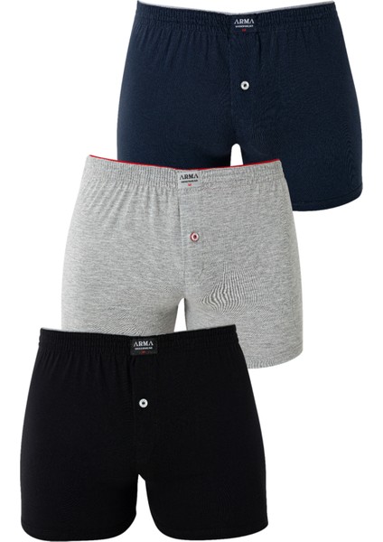 Erkek Karışık Renk Düğmeli Havlu Bel Boxer 4'lü Paket