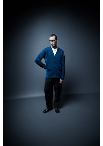 Erkek %100 Pamuk Düz Triko Hırka Düğmeli Standart Fit Normal Kesim Lacivert