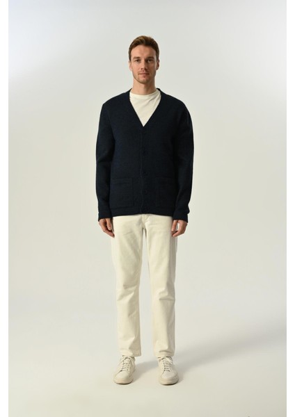 Erkek %100 Pamuk Düz Triko Hırka Düğmeli Standart Fit Normal Kesim Lacivert modelleri