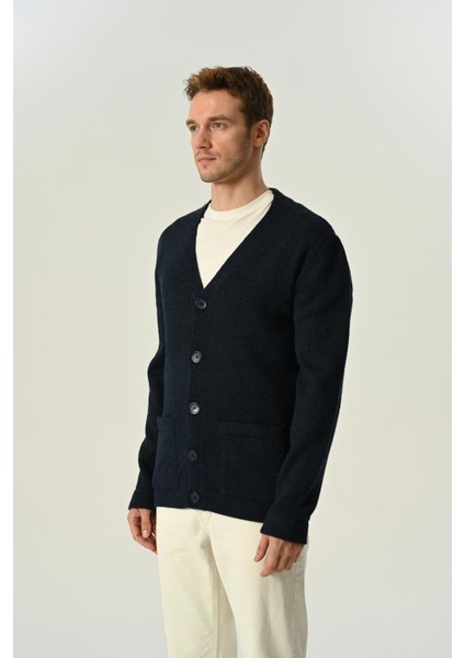 Erkek %100 Pamuk Düz Triko Hırka Düğmeli Standart Fit Normal Kesim Lacivert indirimleri