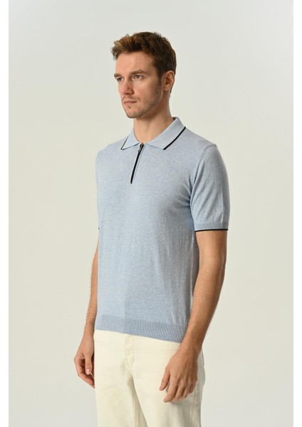 Triko Polo Yaka Çizgi Detay Tshirt %100 Pamuk Mavi fiyatları