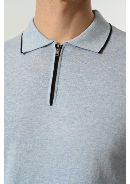 Triko Polo Yaka Çizgi Detay Tshirt %100 Pamuk Mavi indirimleri