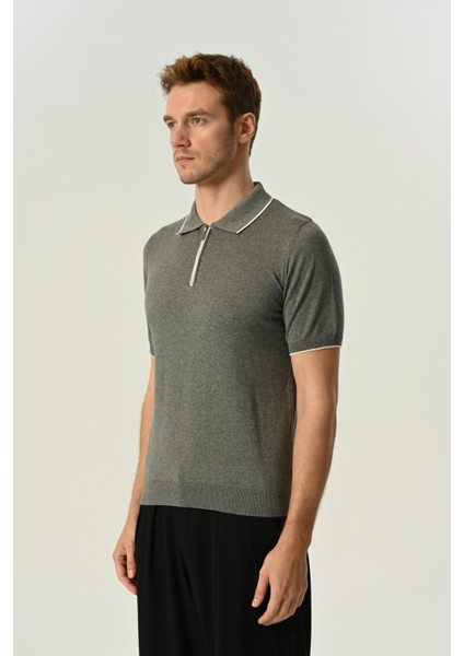 Triko Polo Yaka Çizgi Detay Tshirt %100 Pamuk Gri fiyatları
