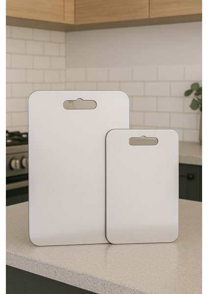 ( 2 Adet ) Paslanmaz Çelik Kesme Tahtası 34 x 24 cm ve 30 x 20 cm - Dayanıklı, Hijyenik fiyatları