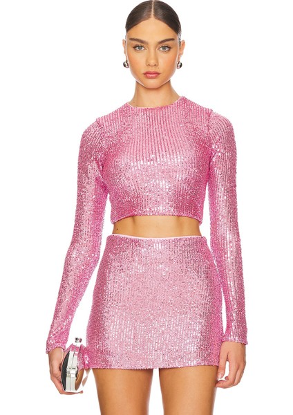 Kadın Pink Payet Crop Top