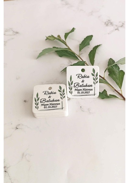 Yaprak Baskili Etiket / Nisan-Kina- Nikah Etiketi / 100 Adet 4 cm Kare Natural Etiket fiyatları