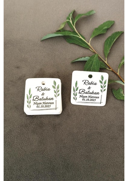 Yaprak Baskili Etiket / Nisan-Kina- Nikah Etiketi / 100 Adet 4 cm Kare Natural Etiket modelleri