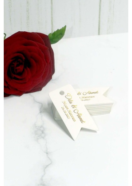 Gold Baskılı Etiket / Nişan - Nikah Etiketi / 100 Adet Kişiye Özel Gold Etiket (2,4x 5,4 Cm) fırsatları