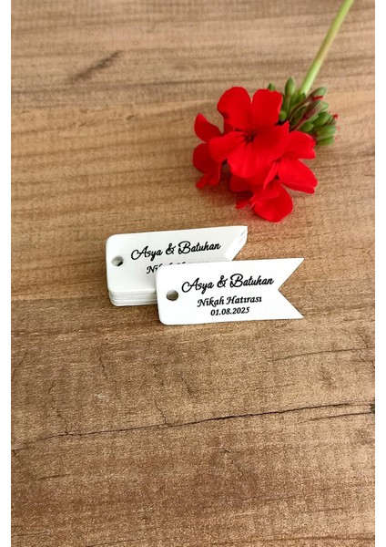 Kişiye Özel Baskılı Etiket / Nişan-Kına- Nikah Etiketi / 100 Adet Flama Etiket (2,4x 5,4 Cm) indirimleri