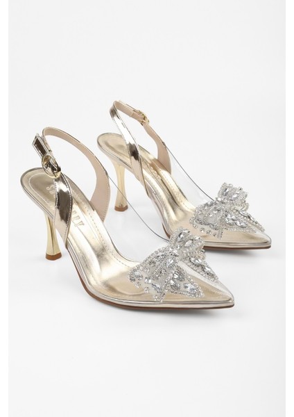 Kadın Lumi Altın Şeffaf Ince Topuklu Ayakkabı