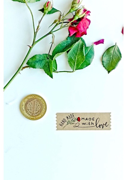 Hand Made With Love Etiket / 144 Adet Kraft Bant Etiket (1,8 x 5.5 Cm)