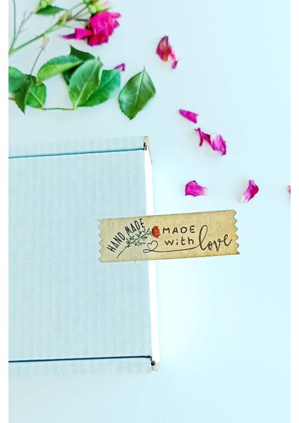 Hand Made With Love Etiket / 144 Adet Kraft Bant Etiket (1,8 x 5.5 Cm)