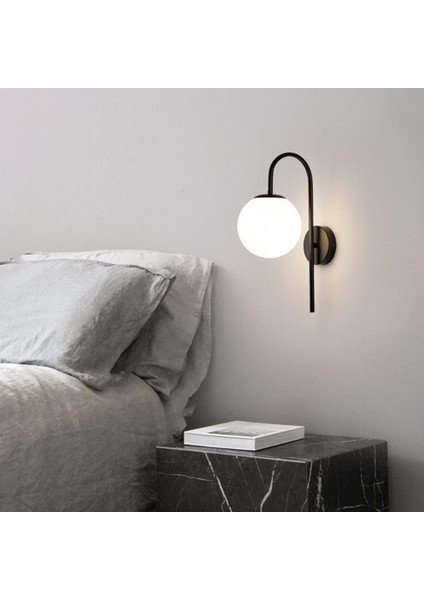 Cam Yatak Başlığı Okuma Lambası E27 Beyaz Siyah Modern Tasarım