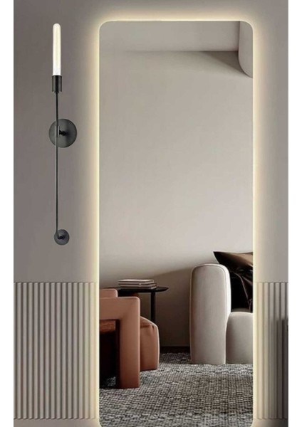 Uzun Siyah Metal Aplik, E27 Duy, Ampulsüz, 70 cm